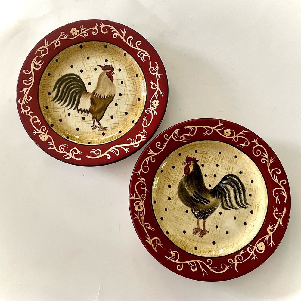 Sakura Farmhouse Rooster Earthenware Dinner Plates - Set of 2